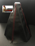 Universal Gear Shifter Boot Black Red Stitch Leather, Suede or Carbon Fiber